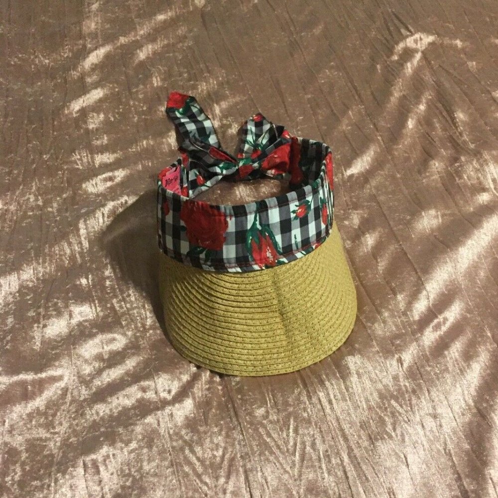 Sale! Betsey Johnson Green and Red Plaid Sun Hat